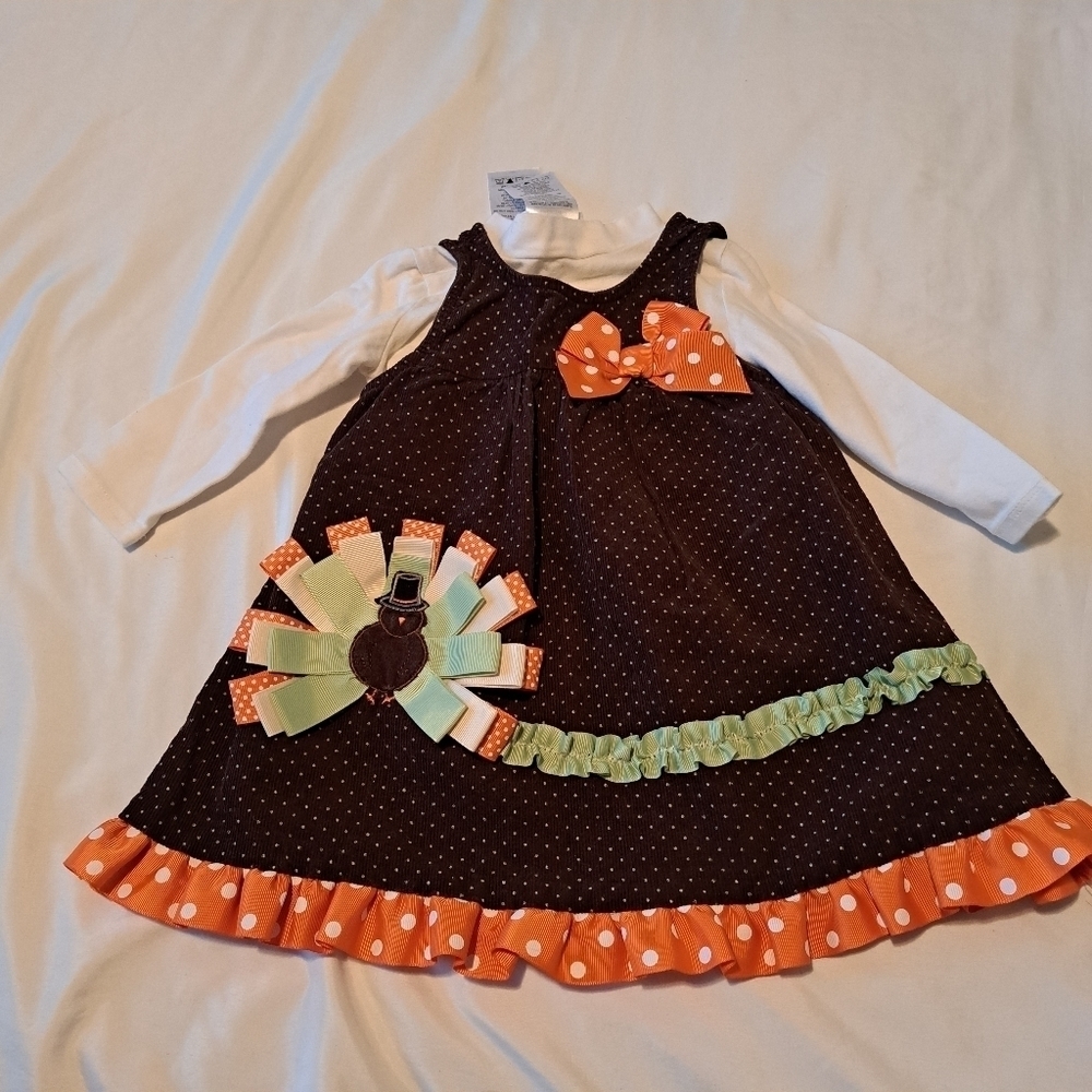 Bonnie Baby girls 18 months Thanksgiving dress with diaper shirt VGUC
